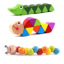 Colorful Flexible Wooden Worm Puzzles for Kids